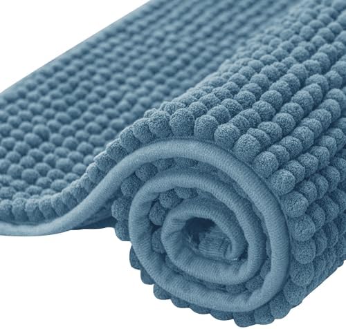 SUBRTEX Bathroom Rugs Chenille Bath Rug Soft Short Plush Bath Mat Soft Shower Mat Water Absorbent Shower Mat Quick Dry Machine Washable(Stone Blue,16" x 24")