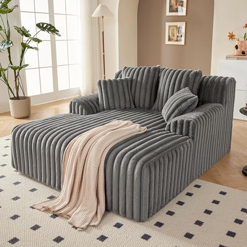 53.5”W Oversized Chaise Lounge Chair Indoor, Boneless Couch with 4 Pillows, Cozy Reading Chairs with Wide Arms, No Assembly Corduroy Boneless Chair, Memory Foam Couch for Living Room, Gray