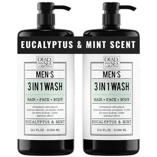 Dead Sea Collection Mens Body Wash 3 in 1 – Eucalyptus Body Wash for Men – Shower Gel – Shampoo – Shower Soap for Face and Hair – Pack of 2 Bottles (33.8 Fl. Oz. Each)