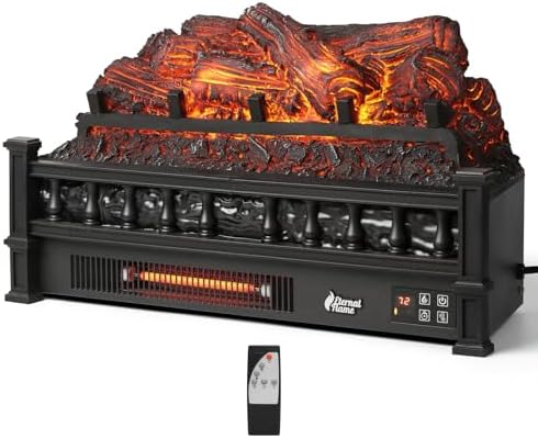 TURBRO Eternal Flame Infrared Electric Fireplace Logs, 23" Infrared Quartz, Remote Control Fireplace Insert Log Heater, Realistic Pinewood Ember Bed, Thermostat, Timer, 1500W Black