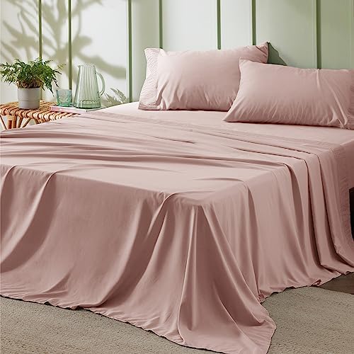 Bedsure Queen Sheet Set - 4 Pieces Soft Queen Size Sheets - Breathable & Cooling - Hotel Luxury - Easy Care Polyester Microfiber Bedding for Women, Men, Dusty Pink