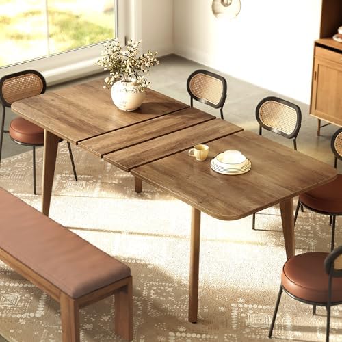VASAGLE MAEZO Collection - Extendable Dining Table for 4/6/8, Kitchen Table with Tapered Legs, Curved Transitions, for Dining Room, Kitchen, Home Office, Honey Brown UKDT090K01V1