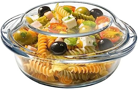 13OZ Mini Glass Casserole Dish With Lid, 5.5in Oven Safe Bakeware with Handles, Microwave Oven Safe Glass Bowl with Lid