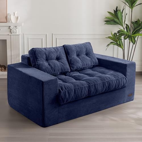 MAXYOYO Bean Bag Chair for Adults, Upholstered Floor Sofa with Armrests, Loveseat Boneless Couch with Tufted Cushion & Backrest, Sofa in A Box, Large Bean Bag Couch for Bedroom Living Room, Navy