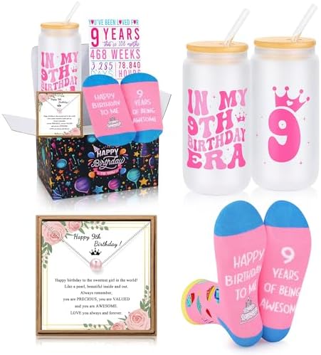 9 Year Old Beautiful Teen Girl Birthday Gifts Ideas, Gift Gifts for 9 Year Old Sweet Teen Girls, Top 9th Birthday Decorations Basket Set of 4