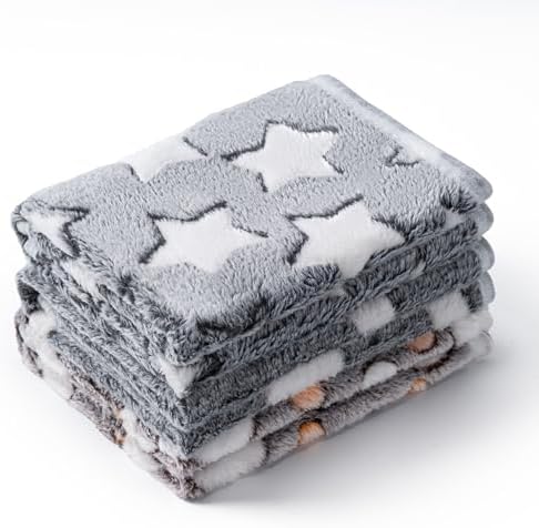 1 Pack 3 Blankets Super Soft Fluffy Premium Fleece Pet Blanket Flannel Paw Printed Throw for Dog Puppy Cat (Medium 30x20'', Star, Bone, Love)
