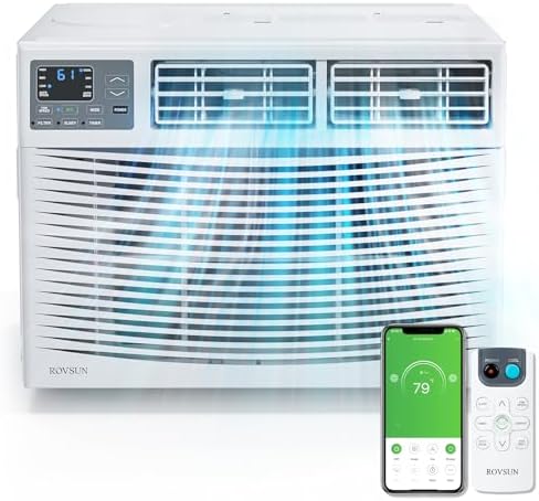ROVSUN Smart 10000 BTU Window Air Conditioner with WiFi, Energy Saving Window AC Unit with Remote & App Control, Timer Function & Easy Install Kit, for Rooms up to 450 Square Feet, 115V/60Hz, White