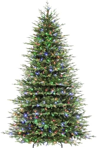 Hykolity 9 ft Prelit Christmas Tree, 5149 PE&PVC Branch Tips, Frasier Grande Artificial Christmas Tree with 600 Color Changing Twinkling LED Lights, Metal Stand and Hinged Branches, 10 Modes