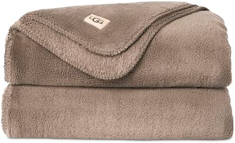 UGG Whitecap Plush Throw Blanket Fleece Lightweight Soft Throw for Couch or Bed Luxury Home Decor for Living Room Washable Hypoallergenic Blankets for Dorm Decor, 50-inch x 70-inch, Light Fawn Brown