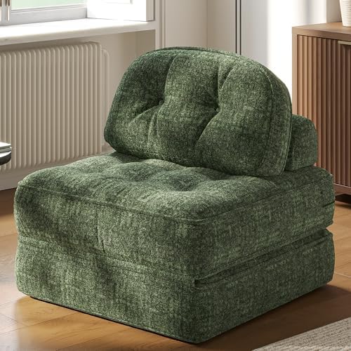 Dowinx Folding Sofa Bed with Pillow, Convertible Comfy Couch Bed for Adults Home Lounge and Gaming, Modern Comfortable Design for Apartment Living Room Bedroom, Single, Smooth Velvet, Green