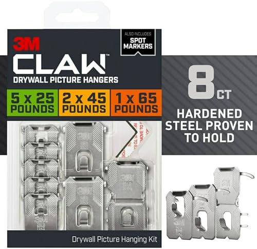 3M CLAW Drywall Picture Hangers: 25, 45, 65 lb. Variety Pack with Spot Markers / 8-pack (Silver)
