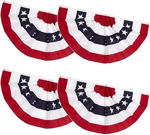 3x6 Ft 4th of July Decorations Memorial Day American flags Bunting Flags outdoor- Half Fan Banner Pleated Patriotic flag USA Flags 4-Pack