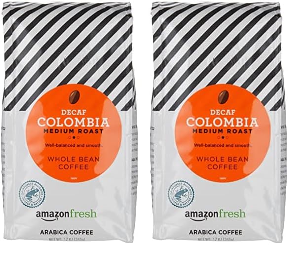 AmazonFresh Decaf Colombia Whole Bean Coffee, Medium Roast, 12 Ounce (Pack of 2)