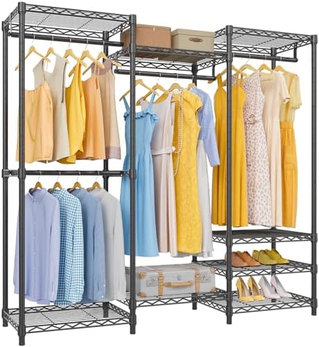 VIPEK V5 Medium Portable Closet Wardrobe Heavy Duty Clothes Rack, Freestanding Closet Metal Clothing Rack with 4 Hang Rods & 8 Shelves, Adjustable Custom Closet Rack, 56.7" Lx15.7 Wx76.4 H, Black
