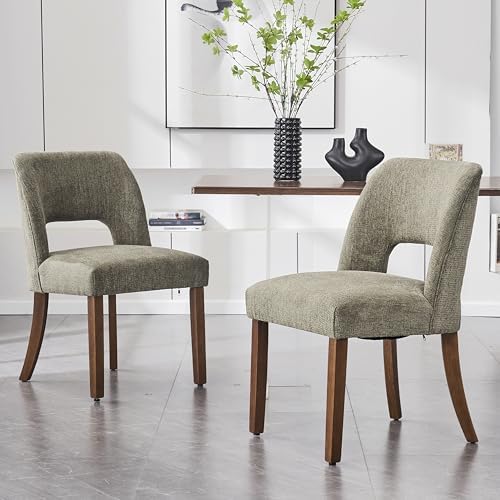 VKNOW Wooden Dining Chairs Set of 2, Modern Fabric Upholstered Dining Room Chair Kitchen Chairs, Farmhouse Dinner Chair for Kitchen Dining Room, Green