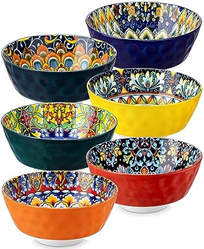 vancasso Cereal Bowls, Ceramic Soup Bowls Set of 6, 26 oz Colorful Bowls Set for Kitchen, Dishwasher & Microwave Safe- for Cereal, Soup, Oatmeal, Ice Cream, Salad, Pasta etc.