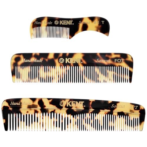 Kent Set Men's Hair Pocket Combs, Tokyo 81T X-Small, FOT All Fine Tooth, R7t Double Toothed Fine and Coarse. Best Hair, Beard and Mustache Grooming Kit for Travel and Home Care, Handmade in England
