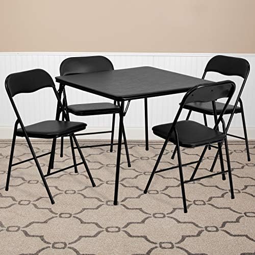 EMMA + OLIVER 5-Piece Multipurpose Folding Card Table and Chairs Set for 4 Players, Padded Top Portable Square Folding Table and Chairs Set, Black