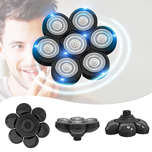 Electric Shaver Replacement Heads 7D - 7 Replacement Blades Head Razor Heads Universal Stainless Steel Rotary Blade for Bald Head Razor for Men (7 Heads Black)