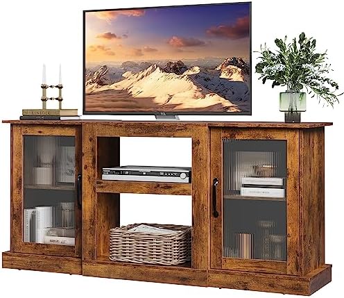 WLIVE Retro TV Stand for 65 inch TV, TV Console Cabinet with Storage, Open Shelves Entertainment Center for Living Room and Bedroom, Rustic Brown