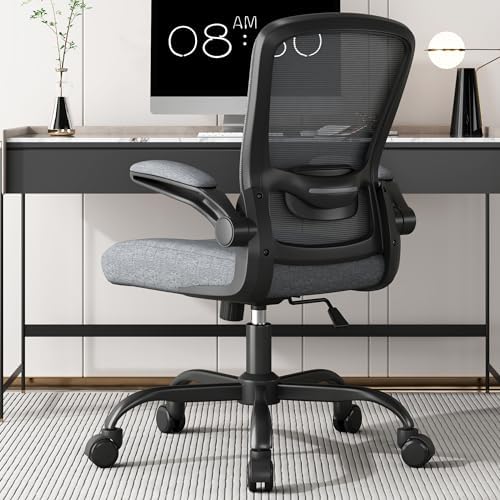 Mimoglad Ergonomic Office Chair - BIFMA Certified, Flip-up Armrests & 135° Recline, Adjustable Lumbar Support - Space-Saving Task Chair for Business/Team Office & Home (Iron Gray, 300lbs)