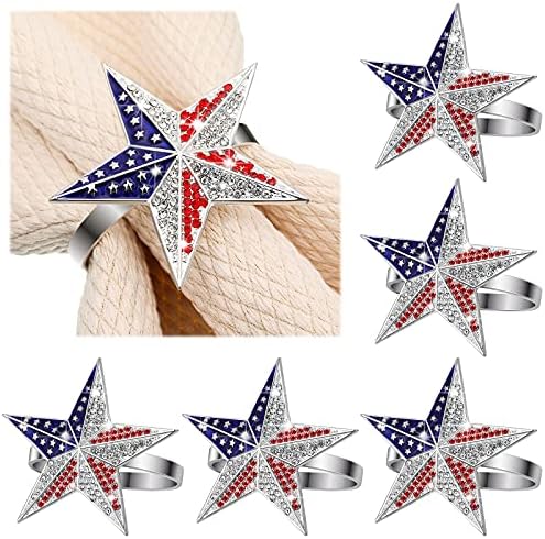 Geiserailie 6 Pieces Patriotic Napkin Rings 4th of July Napkin Ring Holder Independence Day Serviette Holder Buckle Table Ring for Dinning Table