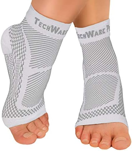 TechWare Pro Ankle Brace Compression Sleeve - Plantar Fasciitis Sock. Relieves Achilles Tendonitis. Foot Arch Support Reduces Joint Pain, Swelling & Heel Spur Pain. Injury Recovery Braces for Sports