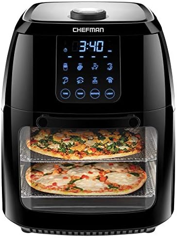 Chefman Compact 6.3-Qt 4-In-1 Digital Air Fryer+, Rotisserie, Dehydrator, Convection Oven, XL Family Size, 8 Touch Screen Presets, BPA-Free, Auto Shutoff, Accessories Included, Black