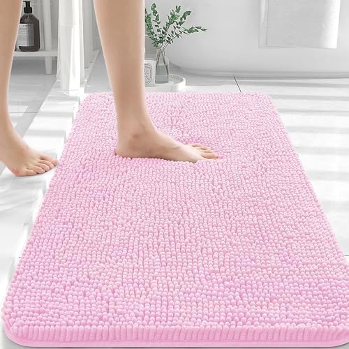 OLANLY Bathroom Rugs 36x24, Extra Soft Absorbent Chenille Bath Rugs, Rubber Backing Quick Dry, Machine Washable Bath Mats for Bathroom Floor, Tub and Shower, Home Decor Accessories, Pink