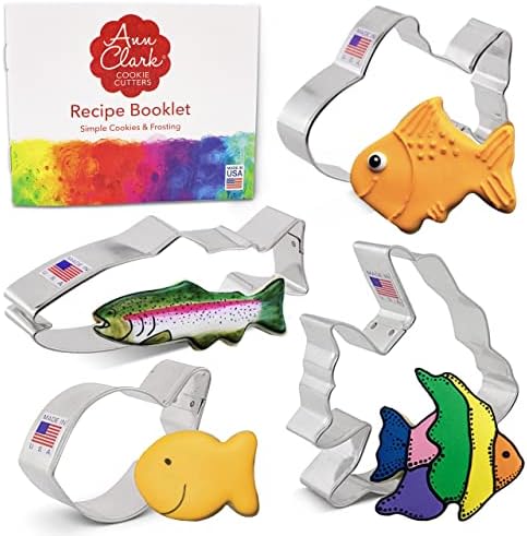 Ann Clark 4-Pc. Fish Cookie Cutters - Cute Goldfish & Angel Fish Shapes, Made in the USA