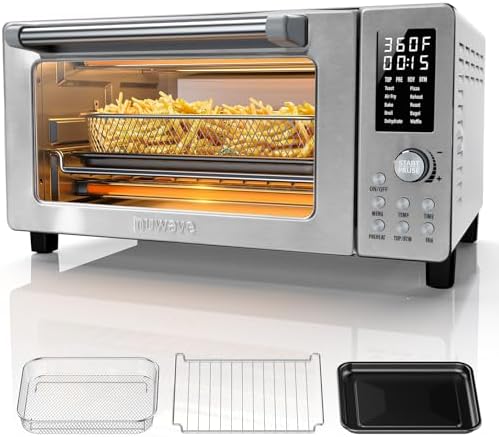 Nuwave Bravo Pro Convection Air Fryer Toaster Oven Combo, 2025 New and Improved, 10-in-1, 50Β°-450Β°F Temp Controls, Quick & Even Crisp Technology, 21Qt Capacity, Stainless Steel, PFAS Free