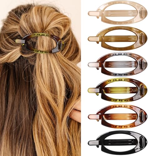 French Concord Hair Clips Claw - 6Pcs Side Slid Flat Hair Clips for Volume Strong Hold No Slip Grip Hair Claw Clips for Women Girls Thick Thin Hair (Tortoiseshell(Medium,3.35 inches))