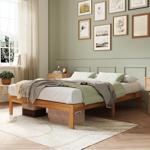 Novilla 12 Inch Wooden Queen Bed Frame, Classic Solid Wood Platform Bed Frame Queen Size, Sturdy Wood Slat Support, No Box Spring Needed, Easy Assembly