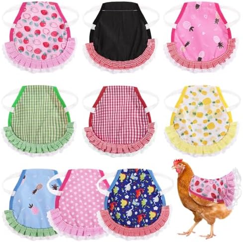 9 Pcs Chicken Saddles For Hens, Waterproof Chicken Aprons with Elastic Straps, Chicken Feather Protective Jackets, Poultry Protectors, Wing Back Protectors, Hen Feather Fixing Supplies