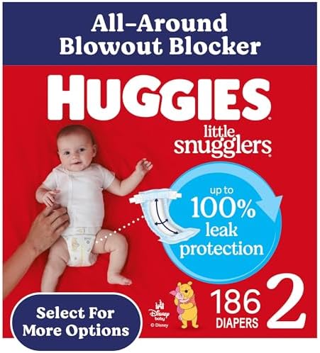 Huggies Size 2 Diapers, Little Snugglers Baby Diapers, Size 2 (12-18 lbs), 186 Count (3 Packs of 62), Packaging May Vary