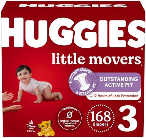 Huggies Size 3 Diapers, Little Movers Baby Diapers, Size 3 (16-28 lbs), 168 Count, Packaging May Vary