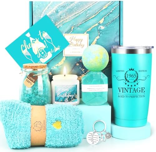 60th Birthday Gifts for Women, 60th Birthday Gifts Ideas Baskets, Gifts for 60th Birthday Women, Vintage 1965 Tumbler, Unique Best 60th Bday Gift Ideas for 60 Year Old Mom Sister Friend Wife Grandma