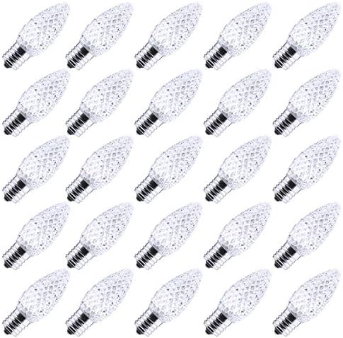 50 Pack C9 Led Replacement Christmas Light Bulb, C9 Shatterproof Led Bulb for Christmas String Light, E17 Intermediate Base, Commercial Grade Dimmable Bulbs, Cool White