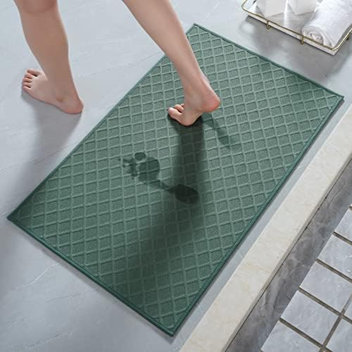 AMOAMI Ultra Thin Bathroom Rugs, Rubber Backed Bath Mats for Bathroom Non Slip, Absorbent Bathroom Mat for Floor, Shower, Sink (17"x28", Green)