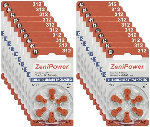 Size 312 Mercury Free 1.45V Hearing Aid Batteries Zinc Air (120 Batteries)