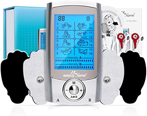 Easy@Home Rechargeable TENS Unit + EMS Muscle Stimulator, 2 Independent Channels, 20 Intensity Levels, 8 Massage Types+16 Modes, 510K Cleared FSA Eligible Handheld Electronic Pulse Massager, EHE029G-B