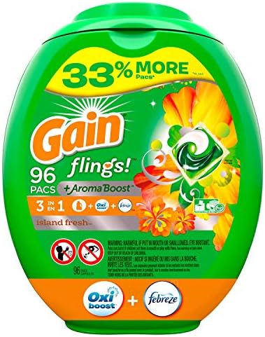 Gain flings! Liquid Laundry Detergent Pacs, Island Fresh, 96 Count