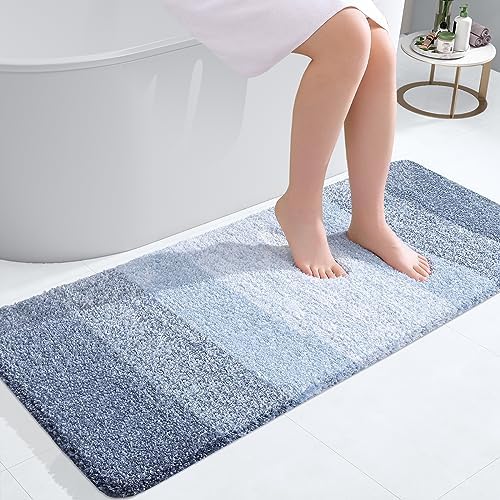 OLANLY Bathroom Runner Rugs 47x20, Extra Soft Absorbent Microfiber Bath Rugs, Rubber Backing, Quick Dry, Machine Washable Bath Mats for Bathroom Floor, Tub and Shower, Home Decor Accessories, Blue