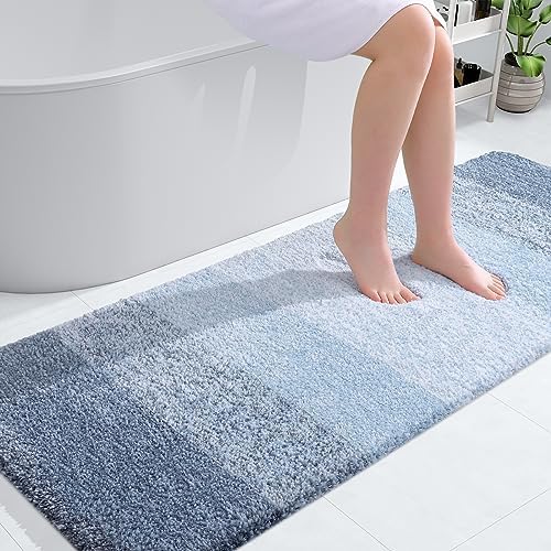 OLANLY Bathroom Runner Rugs 59x24, Extra Soft Absorbent Microfiber Bath Rugs, Rubber Backing, Quick Dry, Machine Washable Bath Mats for Bathroom Floor, Tub and Shower, Home Decor Accessories, Blue