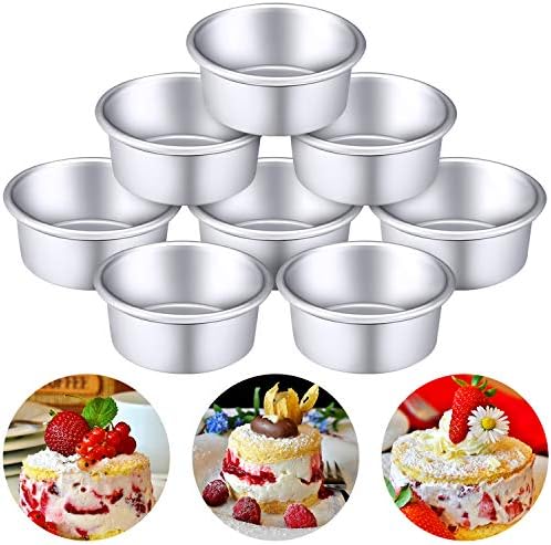 Patelai 8 Pieces 4 Inch Round Cake Pan Mini Non Stick Aluminum Round Mold Cheesecake Small Baking Pans for Home Party Baking Supplies