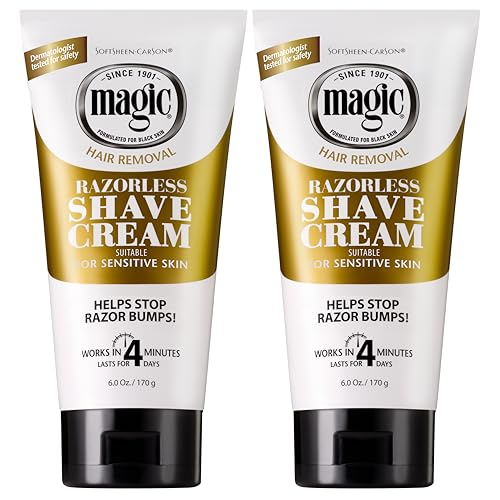 SoftSheen-Carson Magic Razorless Shaving Cream, Hair Removal Cream, Depilatory Cream, Works in 4 Minutes for Coarse, Curly Hair, 2 Count