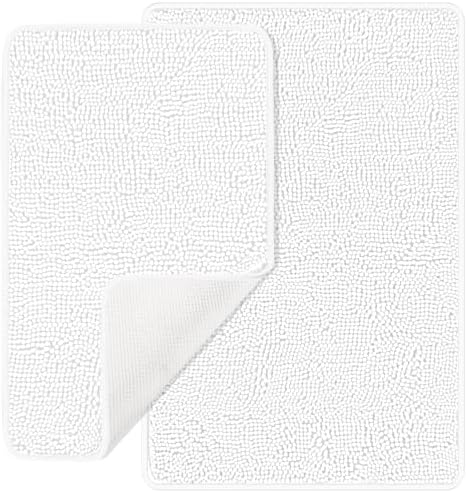 Yeaban White Bathroom Rugs Sets 2 Piece – Thick Chenille Bath Mats | Absorbent and Washable Bath Rug Non-Slip, Plush and Soft Rugs for Bathroom Floor, Shower, Sink - 20" x 32"+24" x 36"