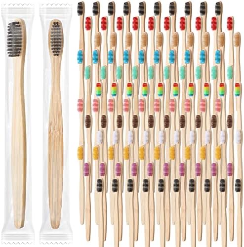 Sieral 120 Pcs Bamboo Toothbrushes Bulk, Soft Bristle Toothbrush for Adults, Eco Friendly Natural Wooden Toothbrushes, Vegan Organic Bamboo Travel Tooth Brush, Individually Wrapped, 7 Inch 12 Color