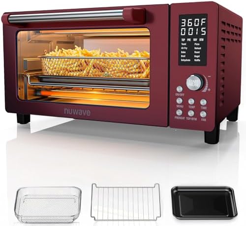 Nuwave Bravo Pro Smart Air Fryer Toaster Oven Combo, 12-in-1 Functions with Quicker & Even Crisp Technology, 1800W, 50-450°F, PFAS-Free, 21QT, Cinnamon