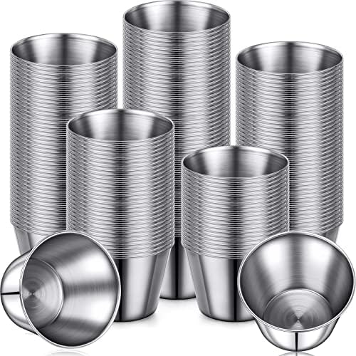 300 Pcs Metal Sauce Cups Individual Salsa Metal Ramekins 2.5 oz Dipping Stainless Steel Sauce Cups Bulk Salsa Bowl Round Condiment Ramekins